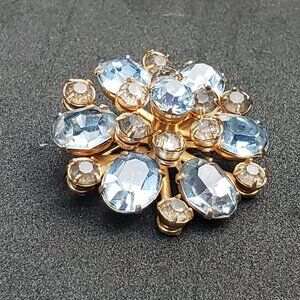 Coro Vintage Brooch with Blue, Silver and Gray Rhinestones